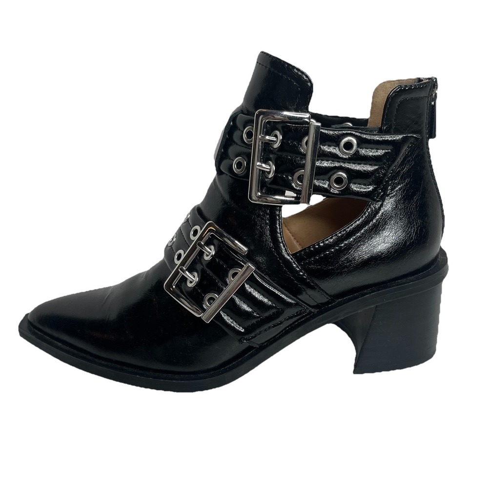 Steve Madden Grazia Leather Ankle Boots Black Biker 7.5 M Grunge Gothic Metal